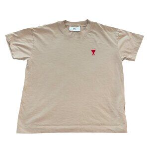 Ami De Coeur Womens Tee Shirt Size Small Beige Crew Neck Casual Pure Cotton